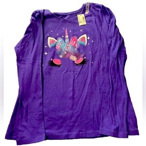 NWT The Children’s Place Girls Purple Unicorn Long Sleeved Shirt Sz XL (14)